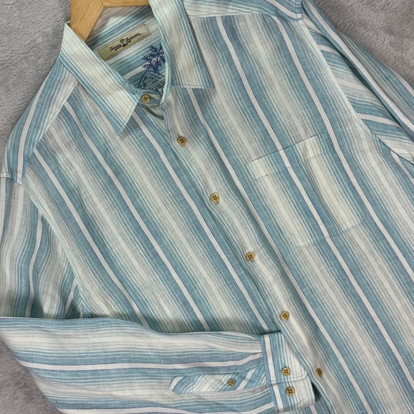 Tommy Bahama Men's Button Shirt Blue Striped 100% Linen Coastal Resort Sz M - Picture 1 of 9